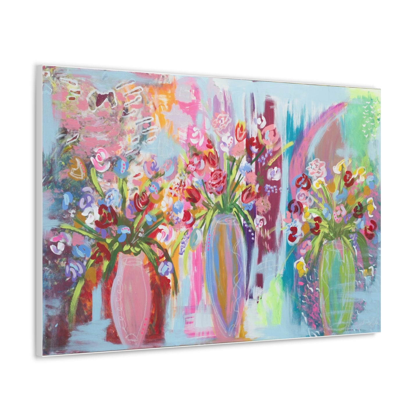 Canvas Gallery Wraps - "Tulips and Wine" Impressionistic Flowers Painting Print