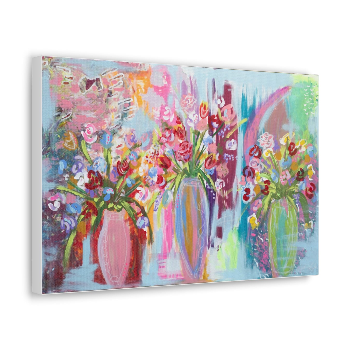 Canvas Gallery Wraps - "Tulips and Wine" Impressionistic Flowers Painting Print