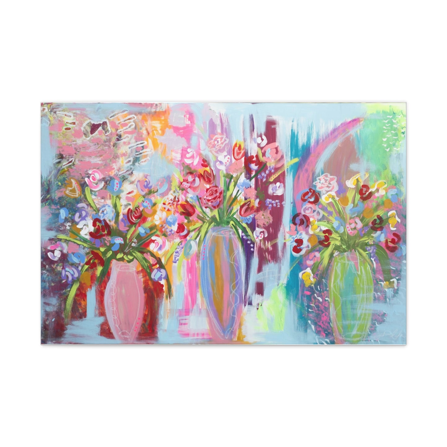 Canvas Gallery Wraps - "Tulips and Wine" Impressionistic Flowers Painting Print